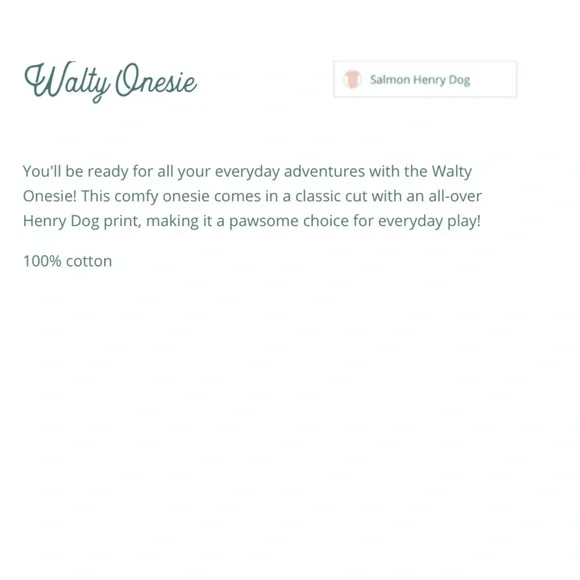 Me & Henry Walty Onesie in Salmon Henry Dog - Picture 9 of 9